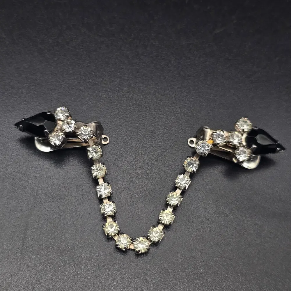 Black Clear Rhinestone Sweater Clip Vintage Accessory